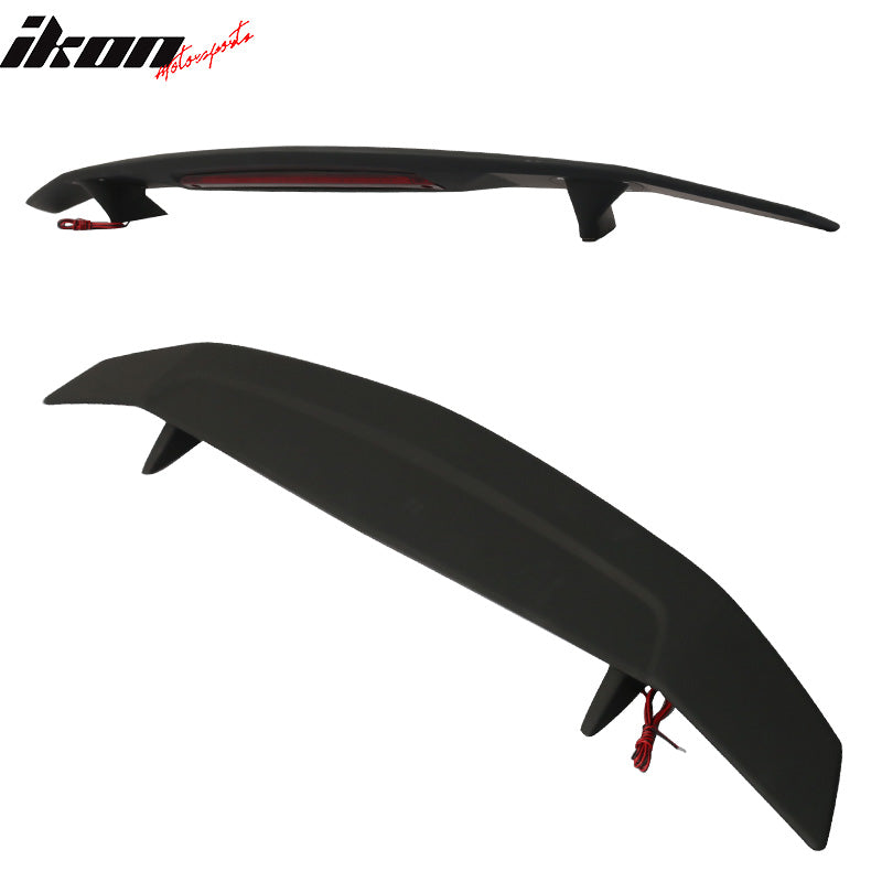 Fits 16-21 Civic Sedan 4Dr Trunk Spoiler Si Sport Wing & LED - Matte Black ABS