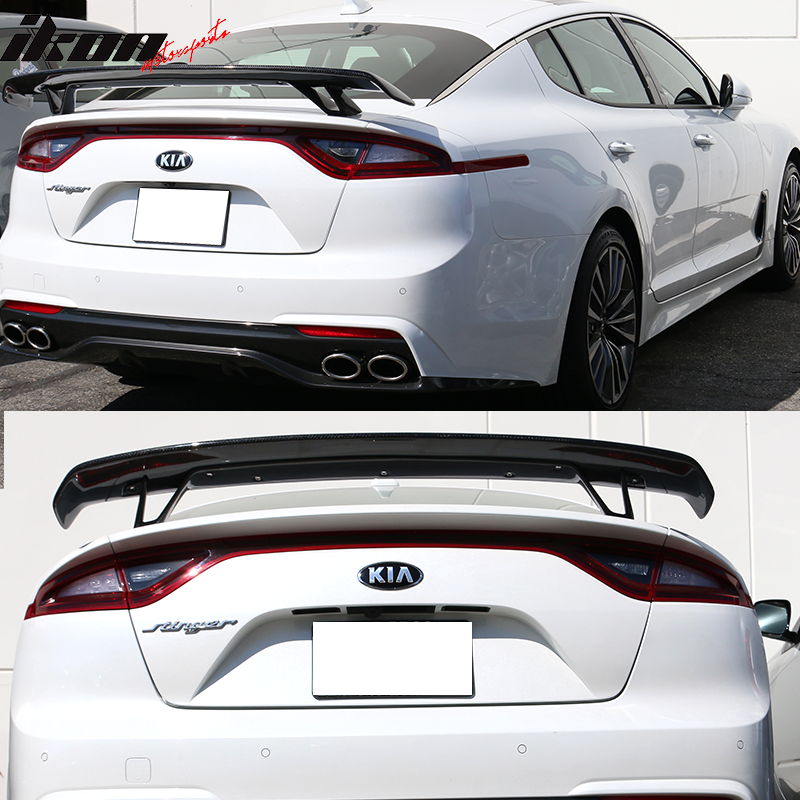 IKON MOTORSPORTS, Trunk Spoiler Compatible With 2018-2021 Kia Stinger, Real Carbon Fiber Rear Trunk Deck Lid Lip Wing, 2018