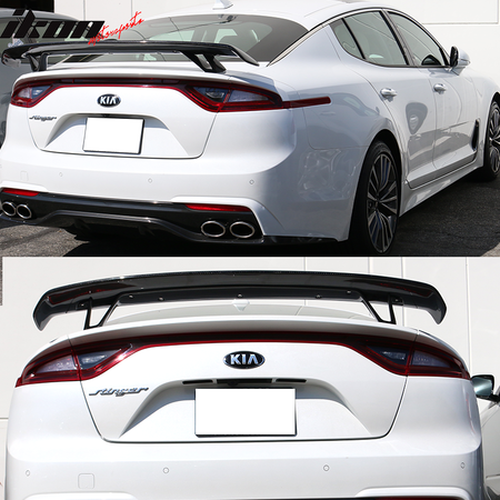 IKON MOTORSPORTS, Trunk Spoiler Compatible With 2018-2021 Kia Stinger, Real Carbon Fiber Rear Trunk Deck Lid Lip Wing, 2018