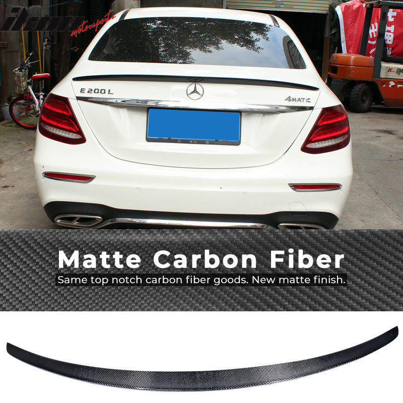 IKON MOTORSPORTS, Trunk Spoiler Compatible With 2016-2018 Mercedes Benz E-Class W22013 E43 , Matte Carbon Fiber AMG Style Rear Spoiler Wing, 2017