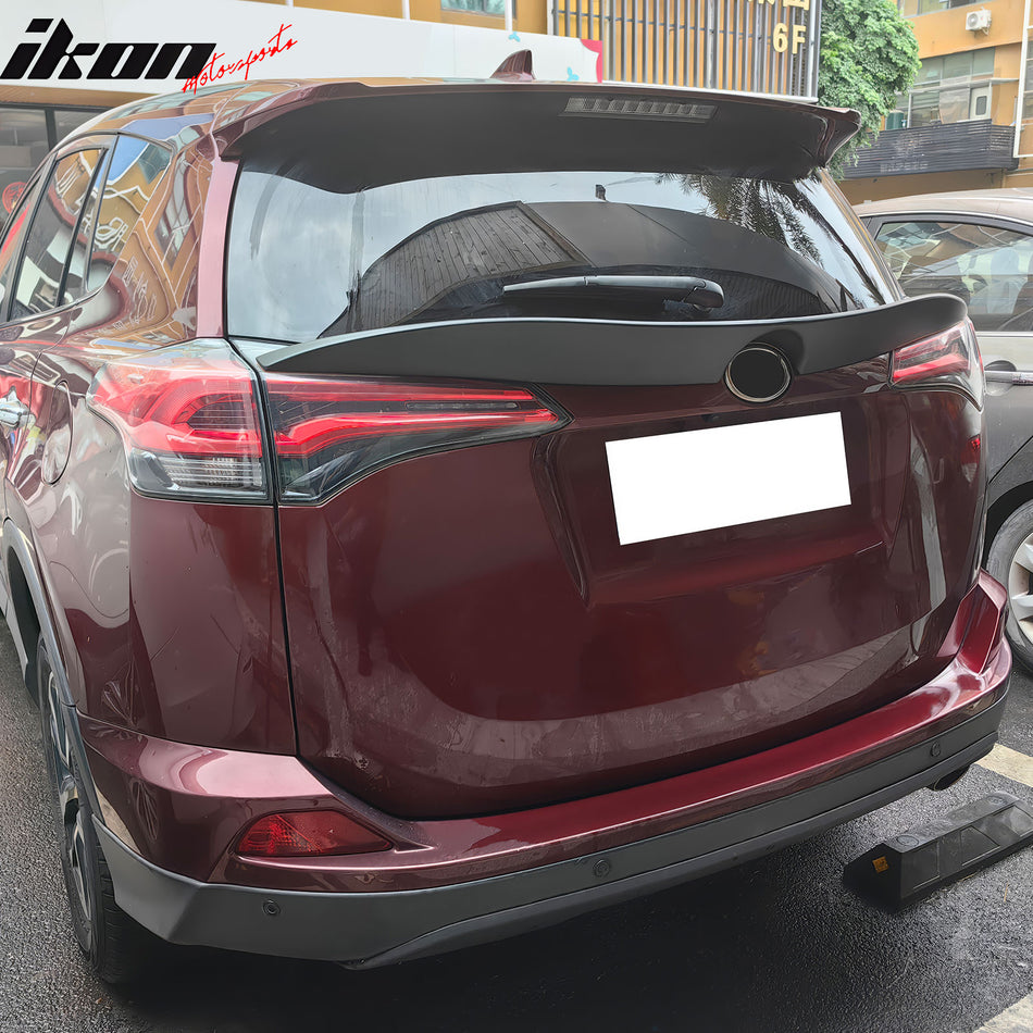 IKON MOTORSPORTS, Trunk Spoiler Compatible with 2016-2018 Toyota Rav4, IKON Style Matte Black ABS Plastic Rear Trunk Lid Spoiler Wing Lip