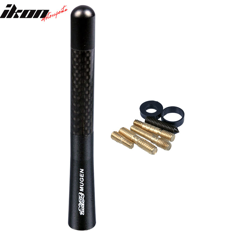 IKON MOTORSPORTS, Antenna Short Compatible With Universal Cars, Black Aluminum And CF 4.7 Inch 12cm Radio Aerial Mast Screw Type Universal