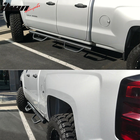 IKON MOTORSPORTS, Running Boards Compatible With 2007-2018 Chevy Silverado & GMC Sierra Extended/Double Cab, 2PCS Side Step Bars Nerf Bars Added on Bodykit Replacement Black, 2008 2009 2010 2011 2012