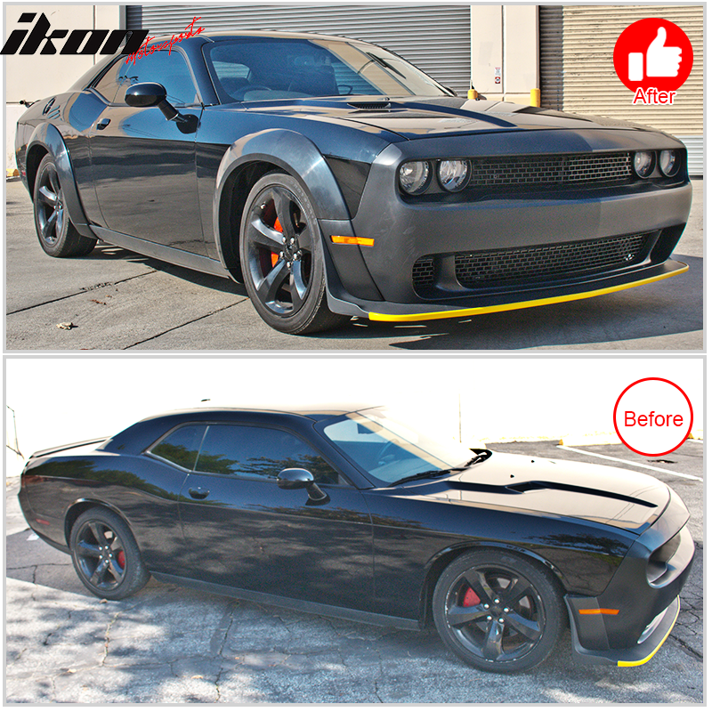 IKON MOTORSPORTS Fender Flares Compatible With 2018-2023 Dodge Challenger Demon Models, DM Style Unpainted Black PP