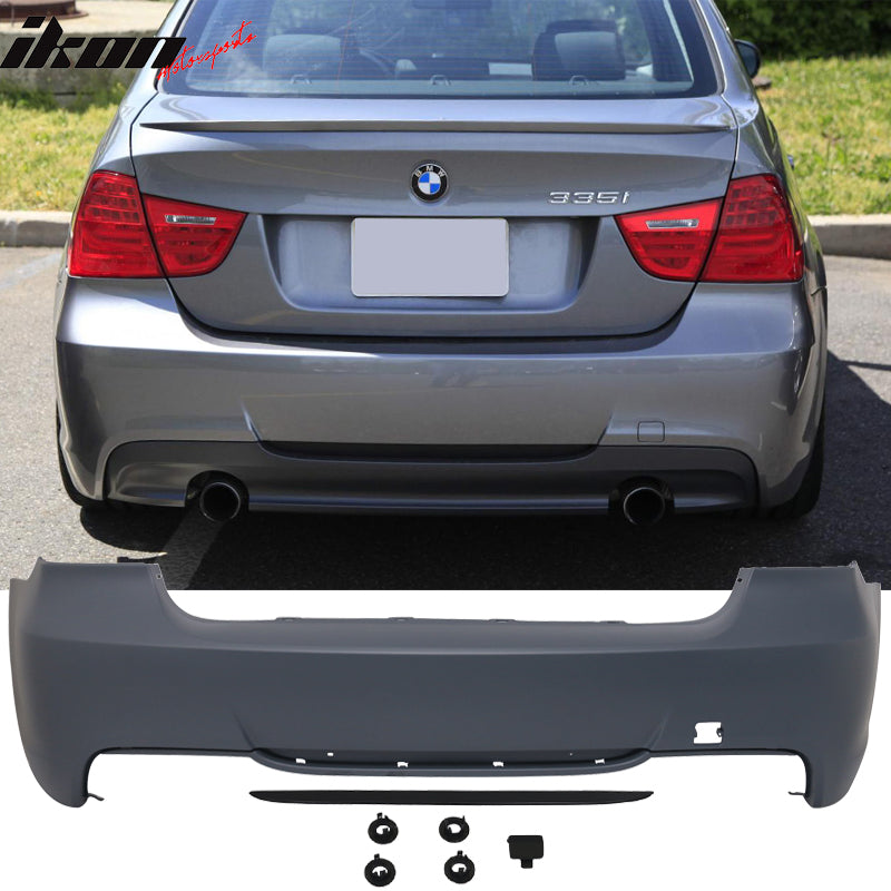 Bumper Compatible With 2006-2011 BMW E90 3 Series Sedan 335 335i, M-Tech Msport Rear Bumper Cover & Diffuserby IKON MOTORSPORTS,  2007 2008 2009 2010