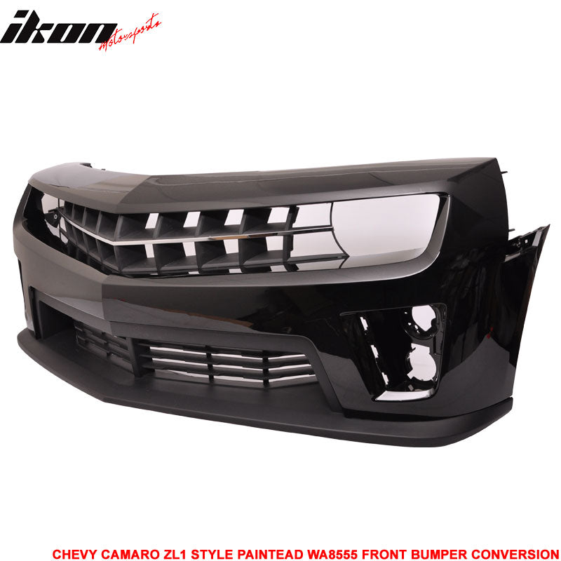 Fits 10-13 Chevy Camaro ZL1 Style Front Bumper Cover Conversion Painted Black PP