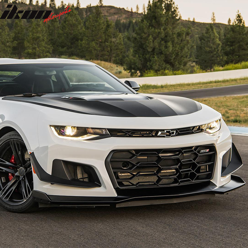 Front Bumper Compatible With 2016-2024 Chevrolet Camaro, 1LE Style Black PP Cover Conversion Lip Grille Grill Bodykit Replacement by IKON MOTORSPORTS, 2017