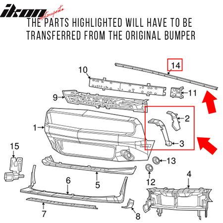 Fits 15-23 Dodge Challenger Front Bumper w/ Grille & HC Style Lip Unpainted PP