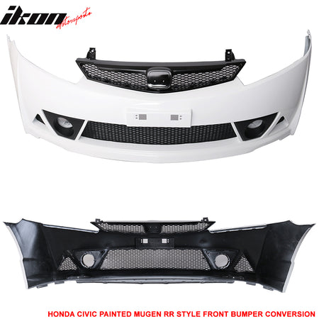 Fits 06-11 Honda Civic Mugen RR Style Front Bumper Cover Painted Taffeta White