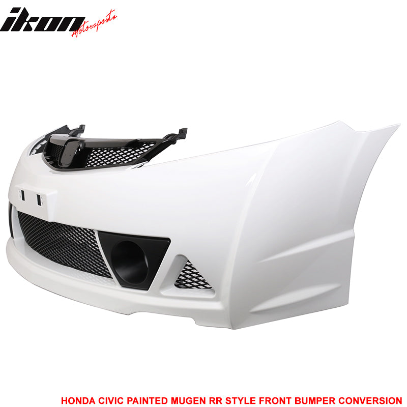 Fits 06-11 Honda Civic Mugen RR Style Front Bumper Cover Painted Taffeta White