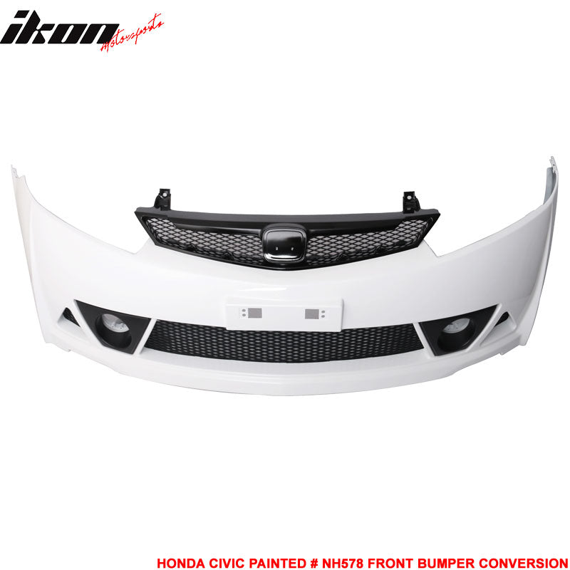 Fits 06-11 Honda Civic Mugen RR Style Front Bumper Cover Painted Taffeta White