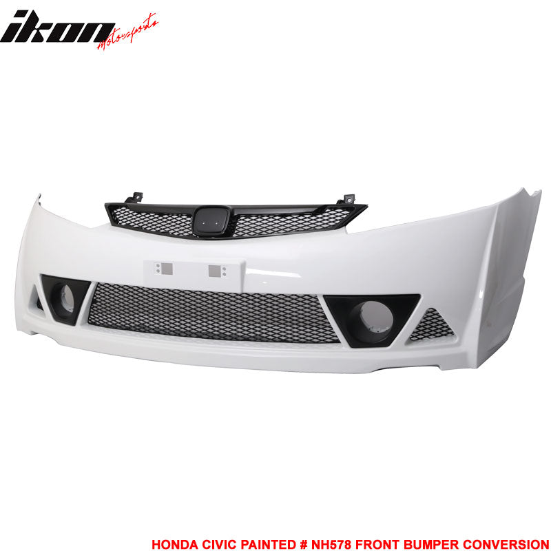 Fits 06-11 Honda Civic Mugen RR Style Front Bumper Cover Painted Taffeta White