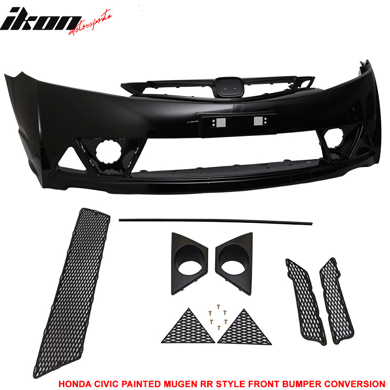 Fits 06-11 Civic Mugen RR Style Front Bumper Cover Painted Crystal Black Pearl