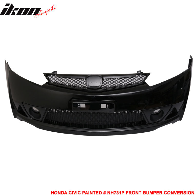 Fits 06-11 Civic Mugen RR Style Front Bumper Cover Painted Crystal Black Pearl