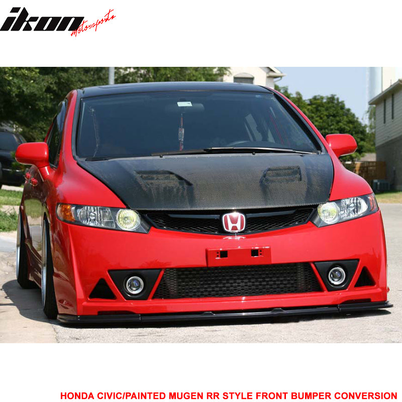 Pre-painted Front Bumper Cover Compatible With 2006-2011 Honda Civic, Milano Red Painted # R81 PP Front Lip Spoiler Diffuser Cover Guard by IKON MOTORSPORTS, 2007 2008 2009 2010