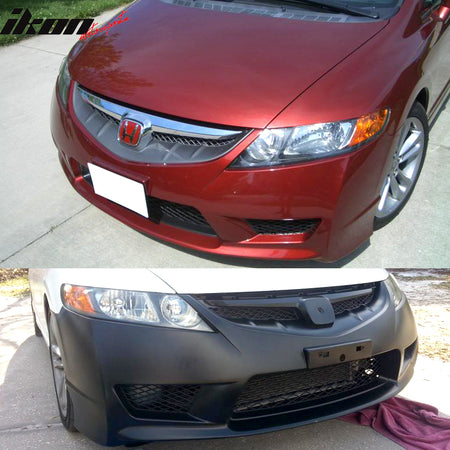 Front Bumper Cover Compatible With 2006-2011 Honda Civic, TR Style Black PP Front Lip Spoiler Diffuser Cover Guard by IKON MOTORSPORTS, 2007 2008 2009 2010