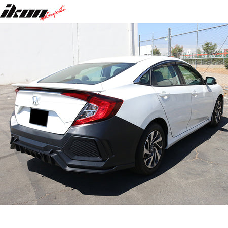 IKON MOTORSPORTS, Rear Bumper Cover Compatible With 2016-2021 Honda Civic 10TH Gen Sedan, Unpainted Rear Bumper Conversion Guard