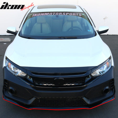 Fits 16-21 Honda Civic Type-R Style Painted Front Bumper w/ Lip Gloss Black Red