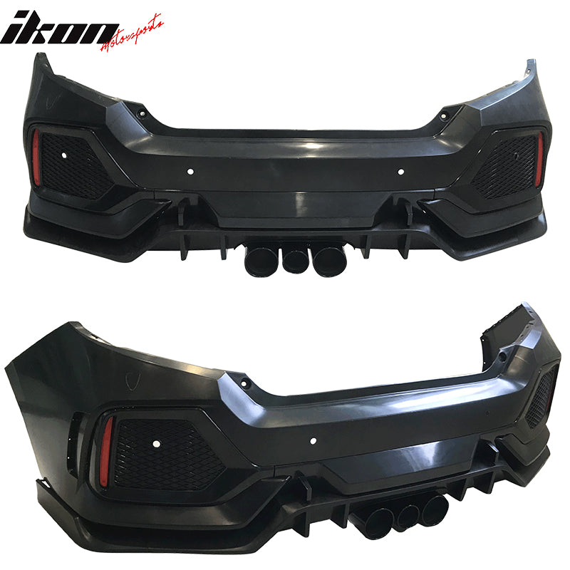 Fits 16-21 Honda Civic Sedan CTR Bumper + Lip +Grille Full Set Unpainted PP