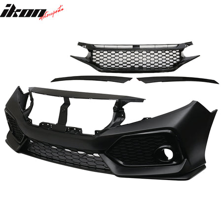 Fits 16-21 Honda Civic OE Style Front Bumper Cover Conversion Kit W/Grille PP