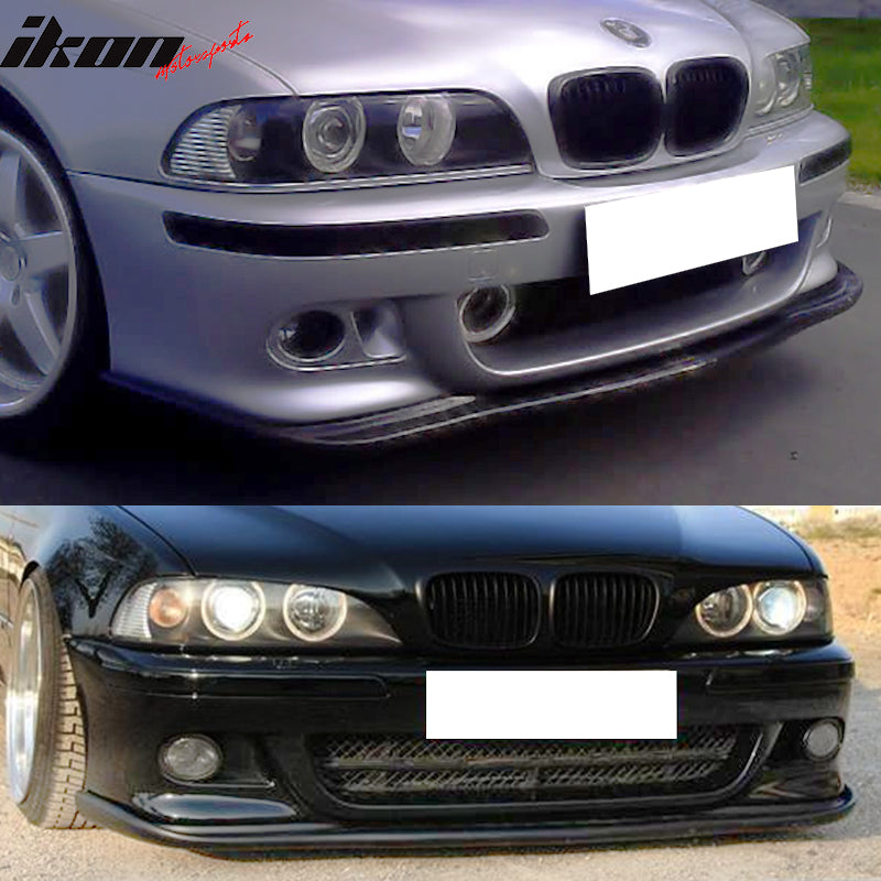 Front Bumper Lip Compatible With 1996-2003 BMW E39, 5 Series H Style CF Carbon Fiber Front Bumper Lip For Aftermarket M Bumper by IKON MOTORSPORTS, 1997 1998 1999 2000 2001 2002