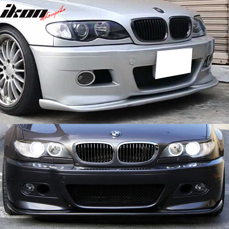 Front Bumper Lip Compatible With 1999-2006 BMW E46 3 Series H Style Unpainted Black PP Spoiler Splitter Valance Fascia Cover Guard Protection Conversion by IKON MOTORSPORTS