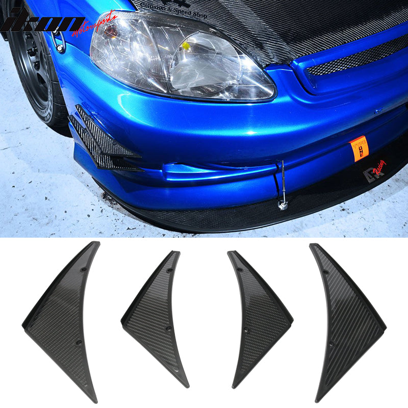 Universal Carbon Fiber Hydro Dip 4PCS Front Bumper Lip Fins Canards PU