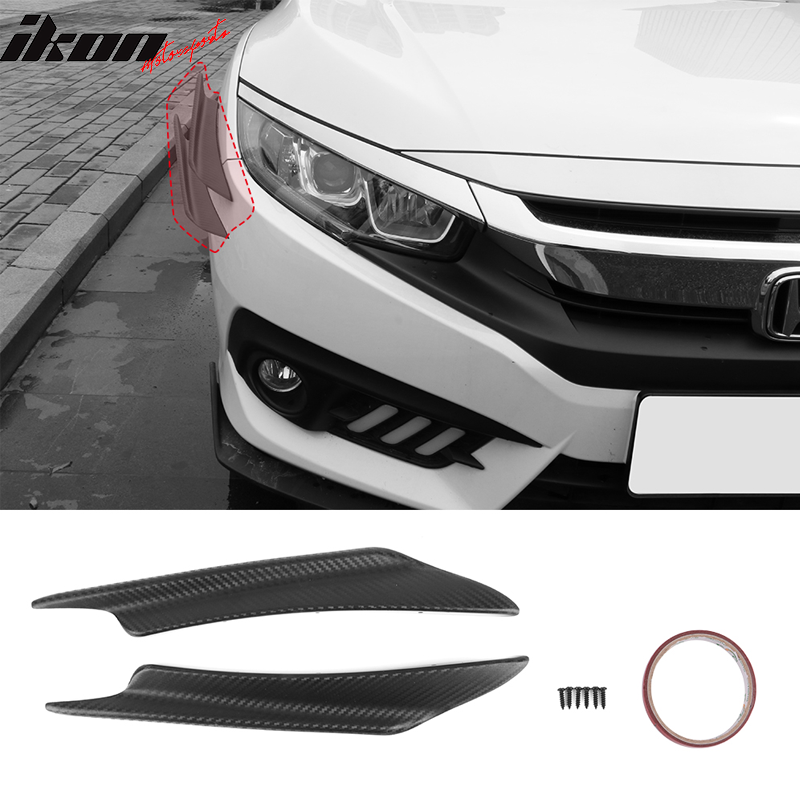 Universal Fit 40CM 2PC Front Bumper Lip Canards Carbon Texture PP