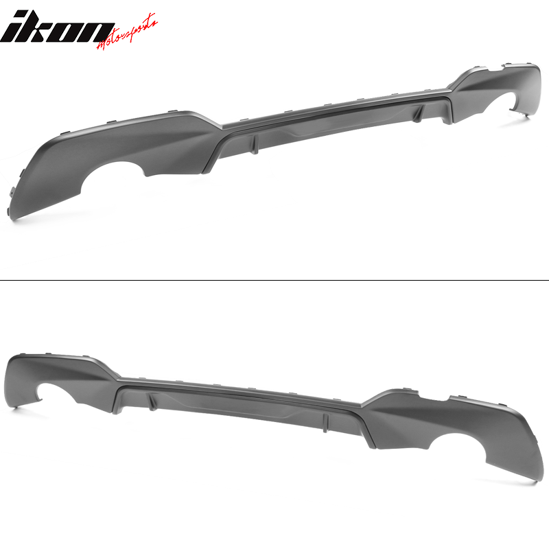 IKON MOTORSPORTS, Rear Diffuser Compatible With 2019-2022 BMW G20 330i, 3 Series M-Tech M Sport Only Dual Single Exhaust Rear Bumper Lip Matte Black PP 2PC