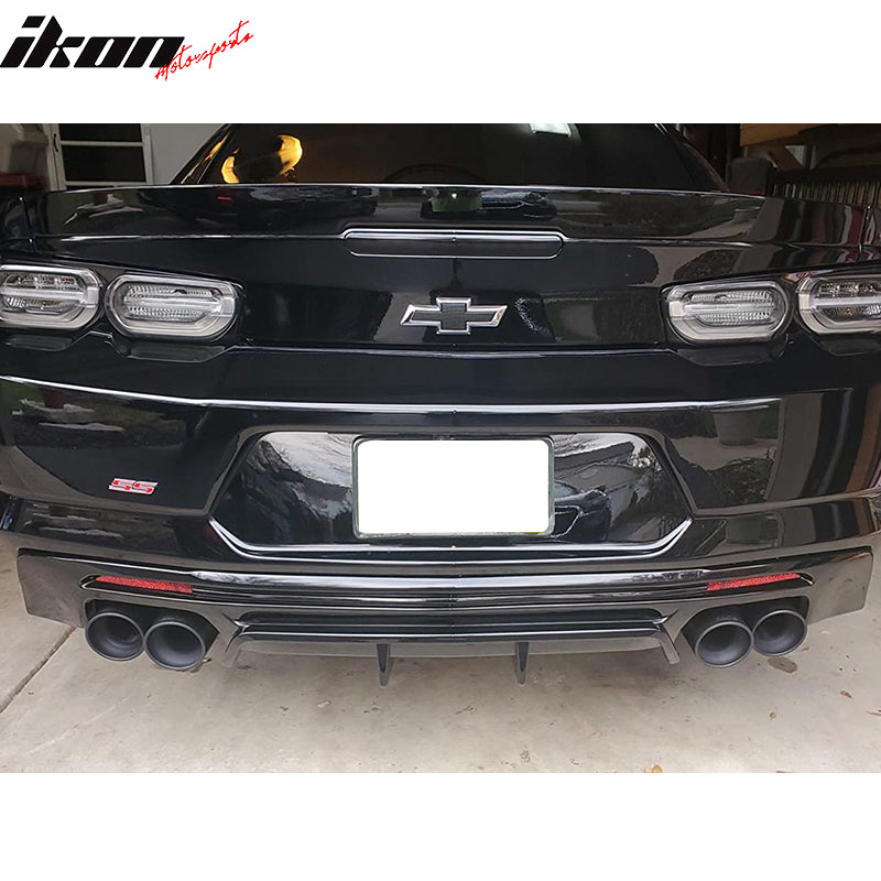 IKON MOTORSPORTS, Rear Diffuser Compatible With 2016-2023 Camaro ( Except ZL1 Model), PP Rear Bumper Lip Lower Body Protection Avoid Against Collision