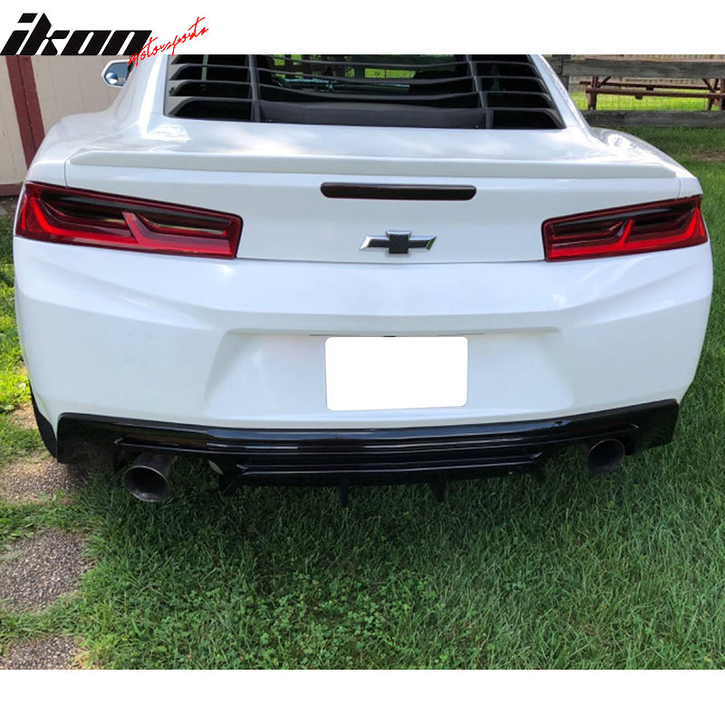 IKON MOTORSPORTS, Rear Diffuser Compatible With 2016-2023 Camaro ( Except ZL1 Model), PP Rear Bumper Lip Lower Body Protection Avoid Against Collision