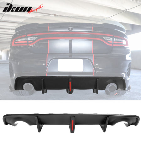 IKON MOTORSPORTS, Rear Bumper Diffuser W/ Brake Light Compatible With 2020-2023 Dodge Charger Widebody Sedan 4-Door, IKON Style Rear Bumper Lip PP, 2021