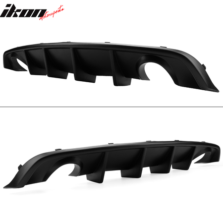 IKON MOTORSPORTS, Rear Diffuser w/ Reflective Tape Compatible With 2012-2014 Dodge Charger SRT8, V2 Style PP Splitter Spoiler Valance Chin Bumper Lip Bodykit with Safety Tape, 2013