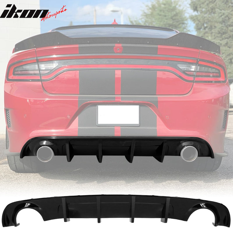 IKON MOTORSPORTS, Rear Bumper Lip Diffuser Splitter Compatible with 2015-2023 Dodge Charger Base & SXT, Rear Bumper Diffuser PP