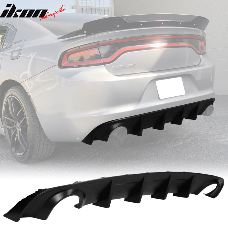 IKON MOTORSPORTS, Rear Bumper Lip Diffuser Splitter Compatible with 2015-2023 Dodge Charger Base & SXT, Rear Bumper Diffuser PP