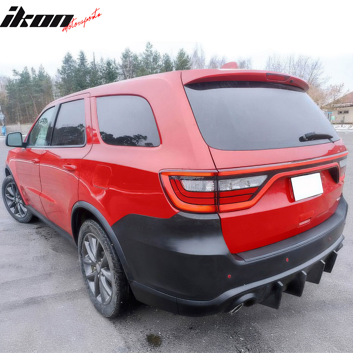 IKON MOTORSPORTS Rear Diffuser, Compatible with 2011-2024 Dodge Durango, IKON V1 Style Matte Black PP Polypropylene Shark Fin Rear Bumper Valance Spoiler, Air Dam Chin Splitter Molding 5PCS