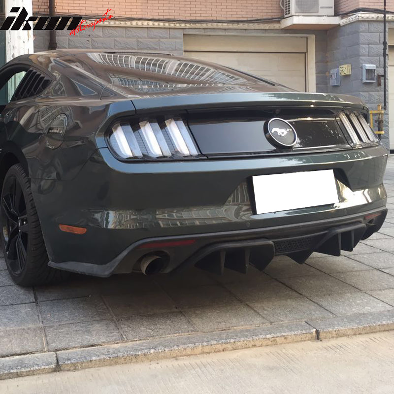 Rear Diffuser Compatible With 2015-2017 Ford Mustang All except Base, RTV2 Style PP Black Valance Chin Splitter by IKON MOTORSPORTS, 2016