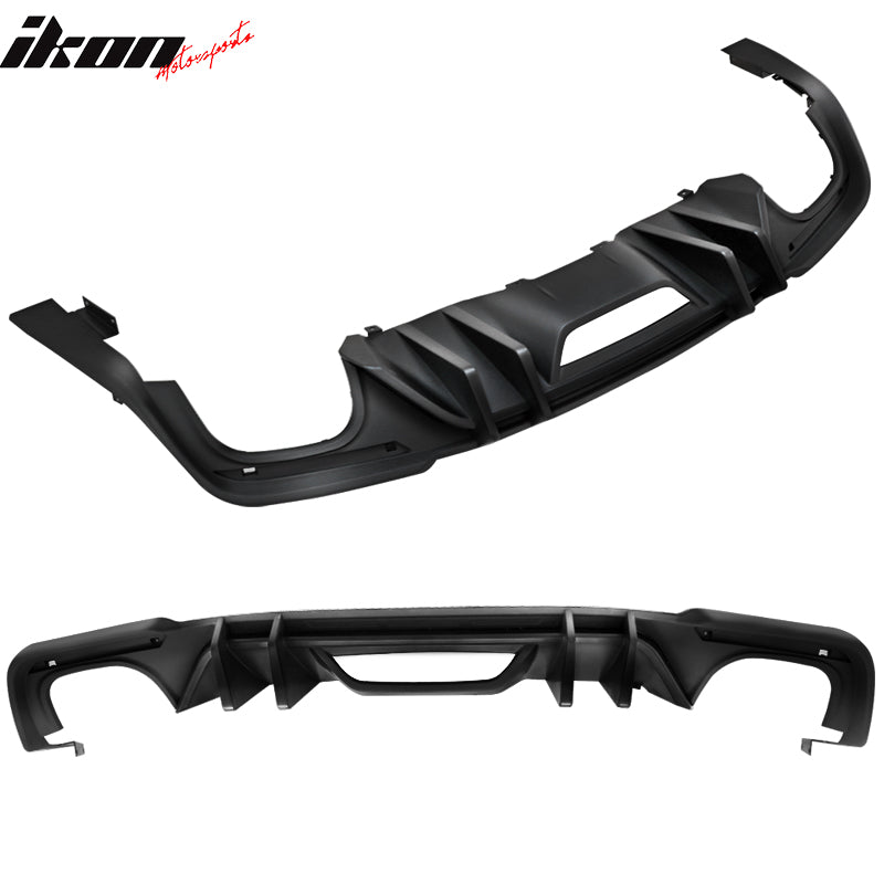 IKON MOTORSPORTS Rear Diffuser Compatible With 2018-2023 Ford Mustang, C Style Matte Black PP Polypropylene Bumper Lip