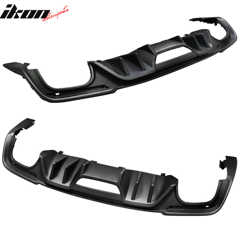 IKON MOTORSPORTS Rear Diffuser Compatible With 2018-2023 Ford Mustang, Rock Style Matte Black PP Bumper Lip