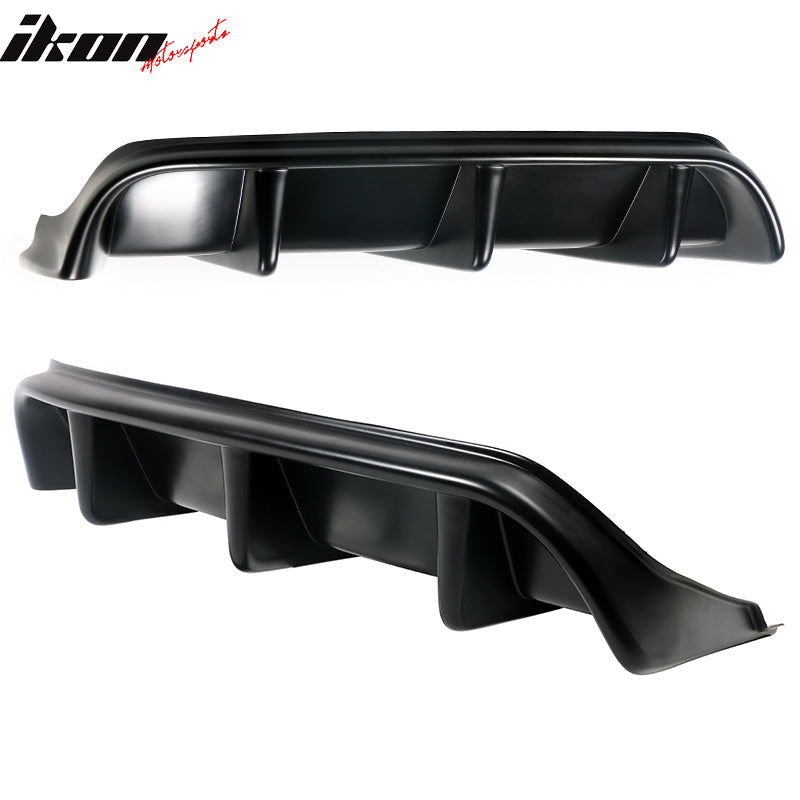 IKON MOTORSPORTS, Rear Diffuser Compatible With 2021-2024 Ford Mustang Mach-E GT, Matte Black PP Polypropylene IKON Style Rear Bumper Lip Diffuser Shark Fins Kit Lower Valance Lip Spoiler Canard, 2022