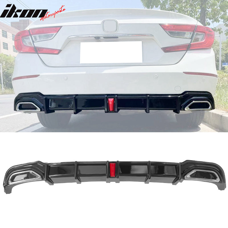 IKON MOTORSPORTS, Rear Bumper Lip Diffuser Compatible With 2018-2022 Honda Accord Hybrid, PP Rear Shark Fins Spoiler