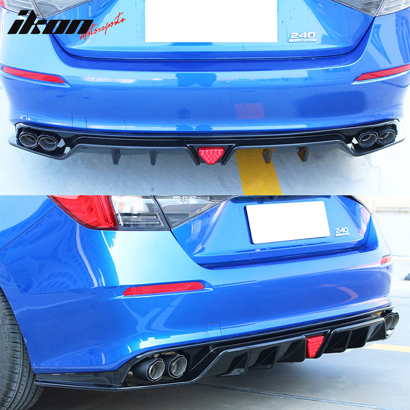 IKON MOTORSPORTS, Rear Diffuser Compatible With 2022-2024 Honda Civic 11th Gen EX/Touring/Si Trims, IKON Style Gloss Black PP Rear Bumper Diffuser Lip Added on Bodykit