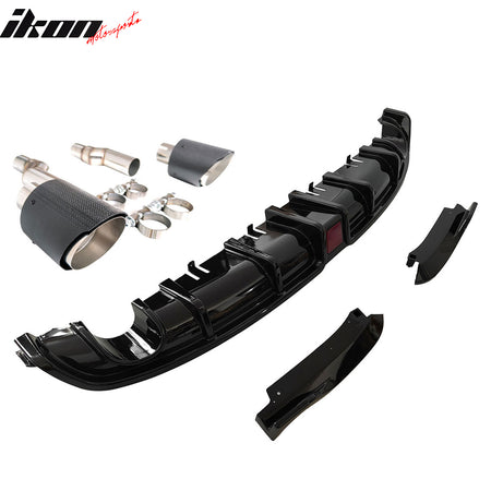 Fit 22-24 Civic EX/Touring/Si Sedan 3PC Rear Diffuser W/LED+Dual Tip