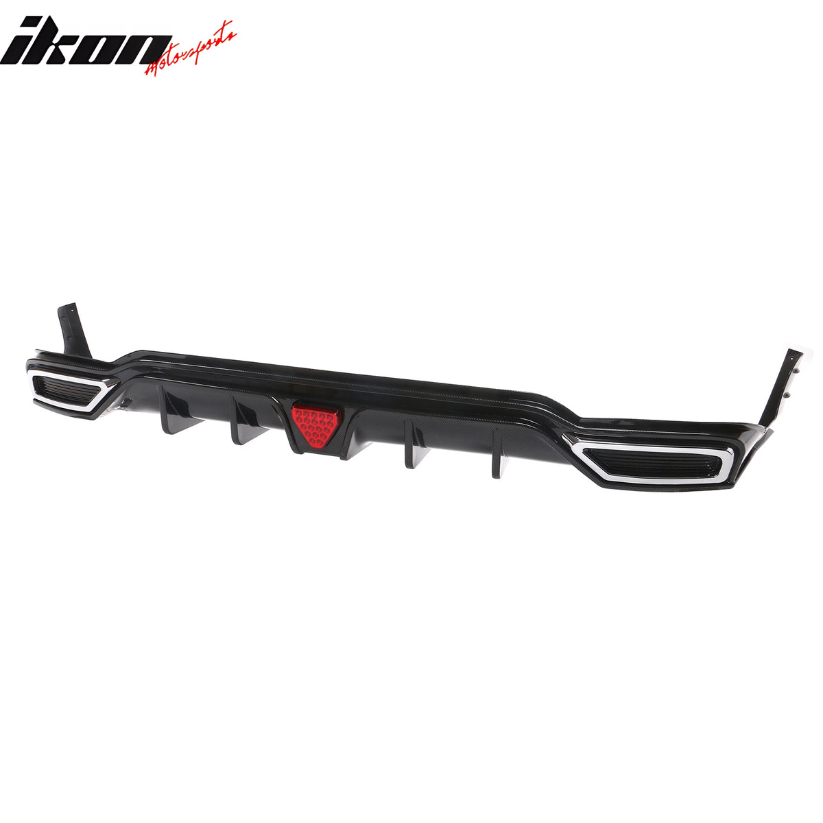 IKON MOTORSPORTS Rear Diffuser, Compatible with 2022-2024 Honda Civic Sport LX EX-L Hatchback, IKON Carbon Fiber Print PP Shark Fin Rear Bumper Valance Spoiler, Air Dam Chin Splitter Molding 3PCS