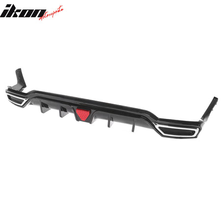 IKON MOTORSPORTS Rear Diffuser, Compatible with 2022-2024 Honda Civic Sport LX EX-L Hatchback, IKON Style Gloss Black PP Shark Fin Rear Bumper Valance Spoiler, Air Dam Chin Splitter Molding 3PCS