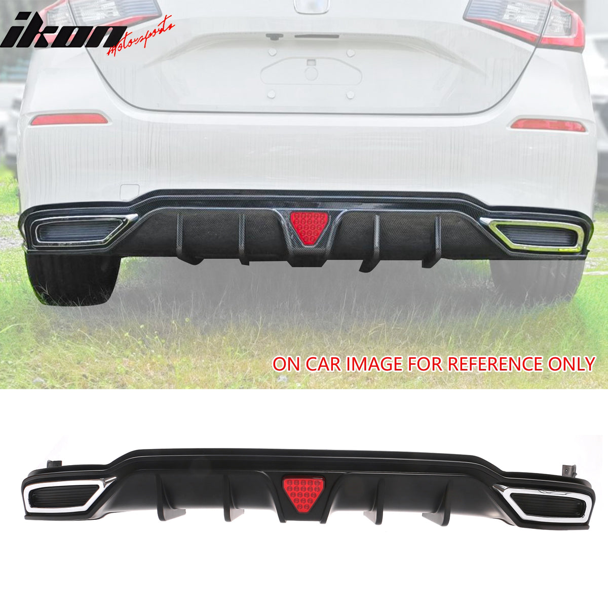 IKON MOTORSPORTS Rear Diffuser, Compatible with 2022-2024 Honda Civic Sport LX EX-L Hatchback, IKON Style PP Shark Fin Rear Bumper Valance Spoiler, Air Dam Chin Splitter Molding 3PCS