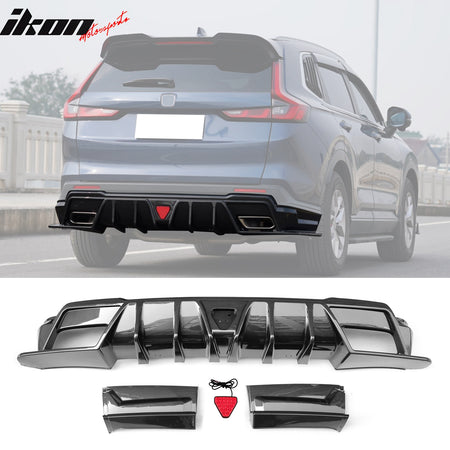 IKON MOTORSPORTS Rear Diffuser W/ Brake Light, Compatible with 2023-2024 Honda CR-V Hybrid, IKON Style PP Shark Fin Rear Bumper Valance Spoiler, Air Dam Chin Splitter Molding 3PCS