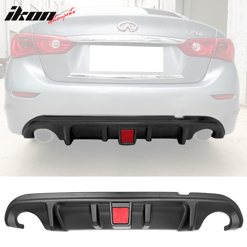 IKON MOTORSPORTS, Rear Diffuser Compatible With 2014-2017 Infiniti Q50, PP Spoiler Splitter Kit With Brake Light