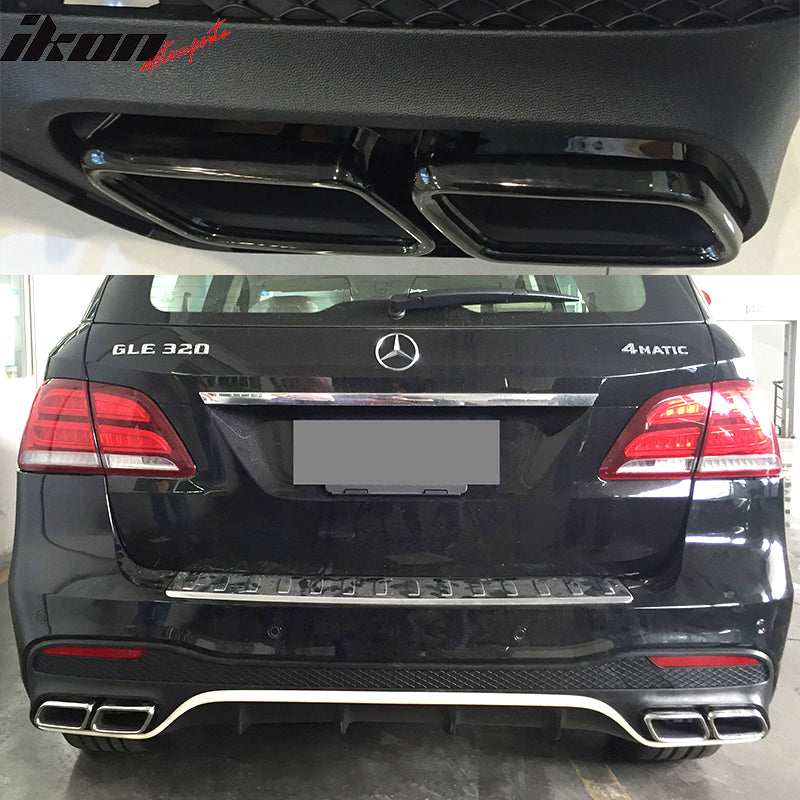 Rear Diffuser Compatible With 2016-2018 Mercedes Benz GLE-Class, Unpainted Black PP Polypropylene GLE63 With Chrome Tip Muffler by IKON MOTORSPORTS, 2017