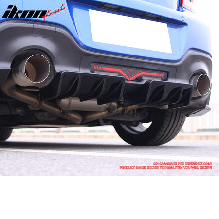 IKON MOTORSPORTS Rear Diffuser, Compatible with 2022-2024 Subaru BRZ & Toyota GR86, JDM Style Matte Black PP Polypropylene Shark Fin Rear Bumper Valance Spoiler, Air Dam Chin Splitter Molding 2PCS